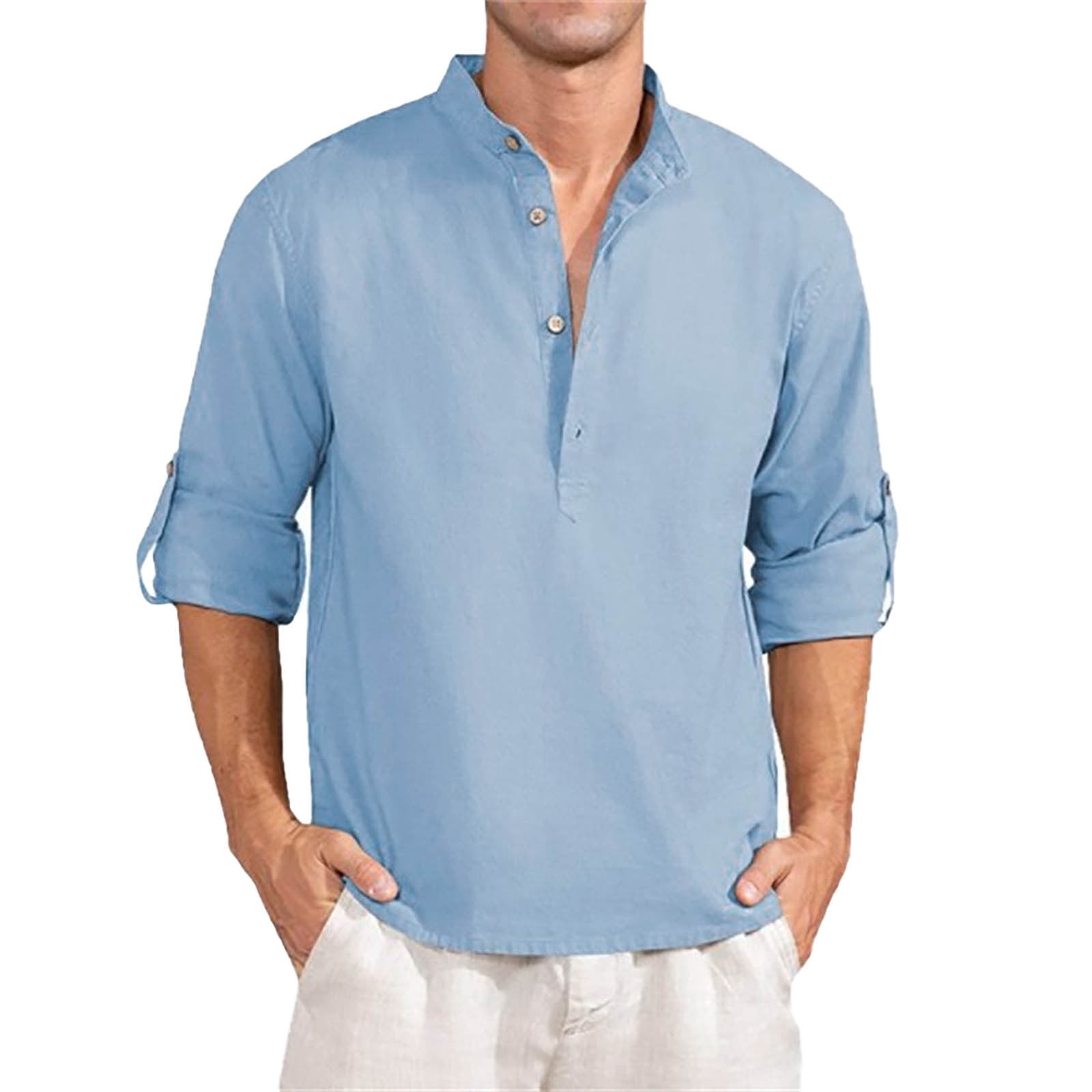 Men Dress Shirts Men's Dress Shirt Regular Fit Solid Mens Casual Button ...