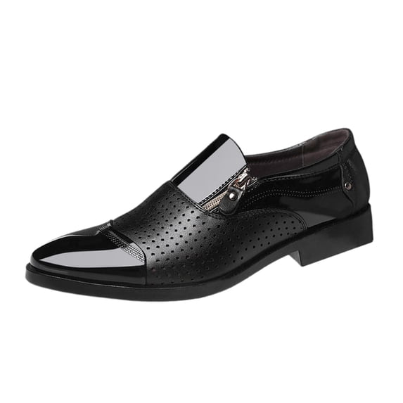 Men Dress Shoes Casual Footwear Low Shoes Loafers Round Pointed Toe Men Formal Shoes Elegant Shoes for Wedding Daily Wear , Black with Holes 41