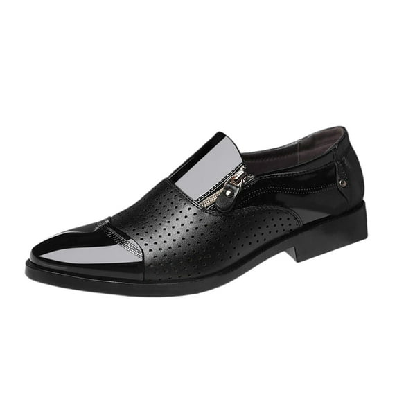 Men Dress Shoes Comfortable Loafers PU Leather Casual Low Shoes, Footwear Men Formal Shoes Elegant Shoes for Party, Office , Black with Holes 47