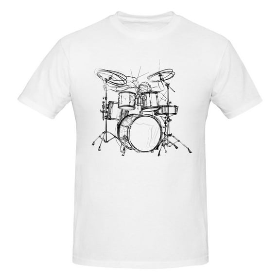 Men Drummer Graffiti Sketch T-Shirt Premium 100% Cotton Short Sleeve T Shirt Crew Neck Casual Tshirt,White,XL