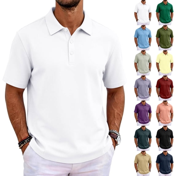 Men Dry Fit Polo Shirt 2026 Summer Short Sleeve Breathable Performance Golf Shirt Casual Work Top White L