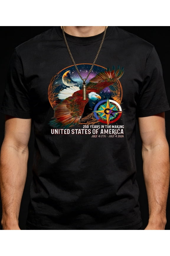 Men Eagle and Compass Printing T Shirt with Starry Night Design Tee