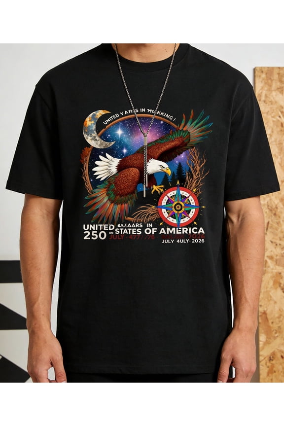 Men Eagle and Galaxy Printing T Shirt Graphic Tee with Compass Design
