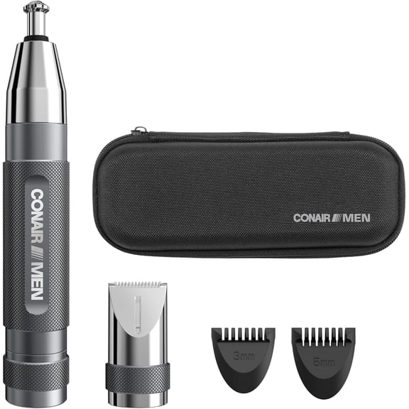 Men Ear, Nose and Eyebrow Trimmer, Patented 360 Bevel Blade for No Pulls, Nicks or Cuts Guaranteed, Nose Hair Trimmer for Men, Non-Slip Grip, 5-Piece Kit with Travel Case