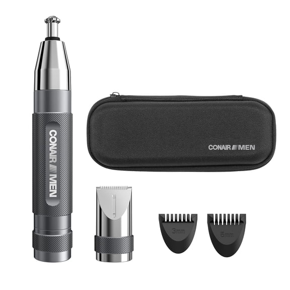 Men Ear, Nose and Eyebrow Trimmer, Patented 360 Bevel Blade for No Pulls, Nicks or Cuts Guaranteed, Nose Hair Trimmer for Men, Non-Slip Grip, 5-Piece Kit with Travel Case