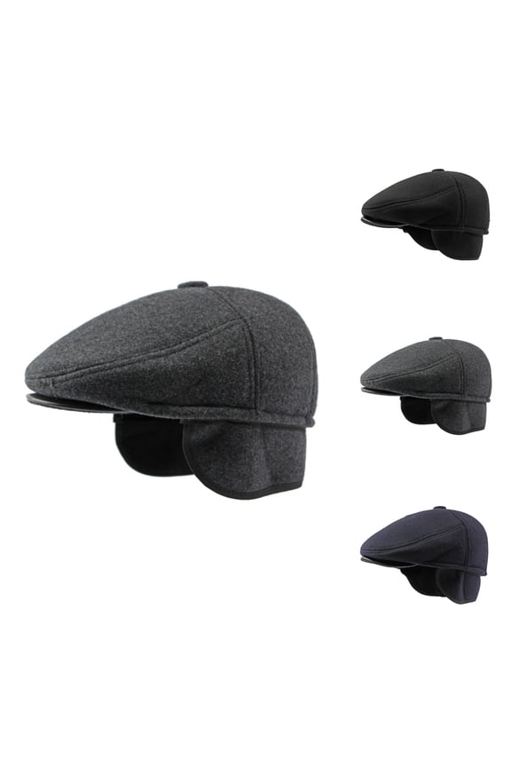 Men Earflap Beret Cap – Warm British Style Five-Panel Newsboy Hat, Classic Retro Painter Beret, Casual Outdoor Fashion Accessory for Winter