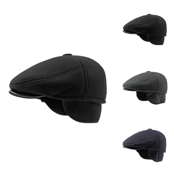 Men Earflap Beret Cap – Warm British Style Five-Panel Newsboy Hat, Classic Retro Painter Beret, Casual Outdoor Fashion Accessory for Winter