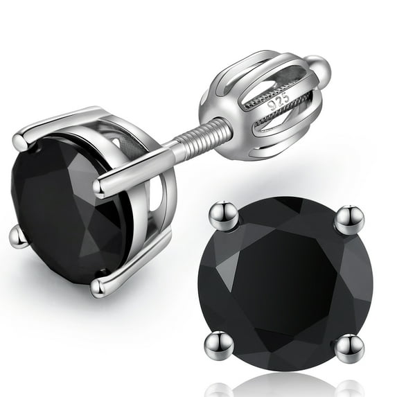 Men Earrings Black Diamond Earrings for Men Women Diamond Screw Back Stud Earrings Black CZ Studs Mens Studs Black Cubic Zirconia Earrings Studs 6mm