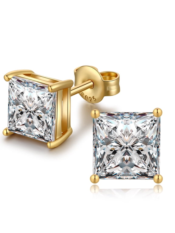 Men Earrings Gold Square Earrings for Men Women Stud Earrings Square Diamond Earrings Square Cubic Zirconia Earrings Gold Stud Earrings Square Gold Earrings 5mm