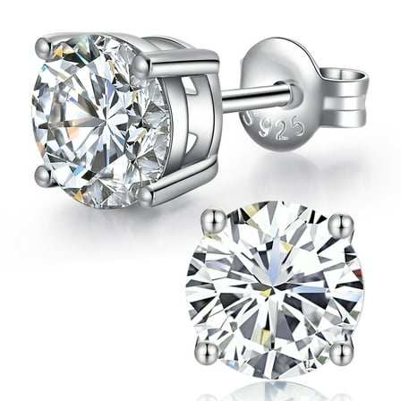 Men Earrings Silver Diamond Earrings for Men Women Stud Earrings Sterling Silver Earrings Hypoallergenic Earrings Studs White Gold Cubic Zirconia Stud Earrings Mens Diamond Earrings 6mm