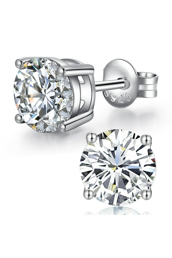 Men Earrings Silver Diamond Earrings for Men Women Stud Earrings Sterling Silver Earrings Hypoallergenic Earrings Studs White Gold Cubic Zirconia Stud Earrings Mens Diamond Earrings 6mm