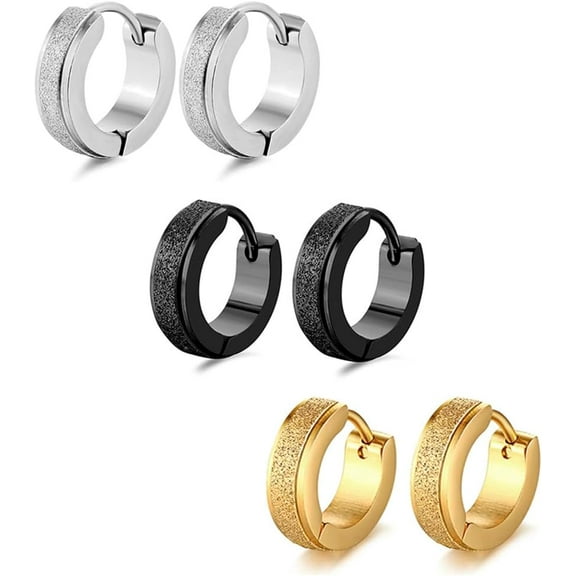 Men Earrings Stainless Steel Surgical Cartilage Piercings Matte Earrings Huggie Small Silver Hoop Earrings Pack for Men