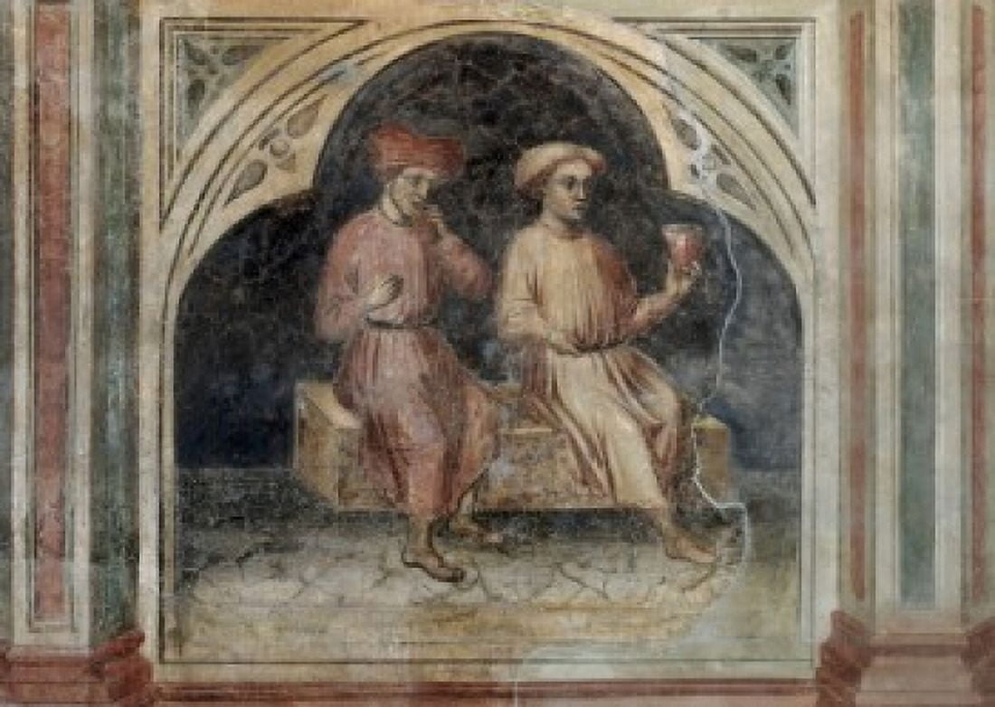 Men Eating and Drinking Artist Unknown (Italian) Fresco Palazzo della Ragione Padua Italy Canvas Art - (18 x 24)
