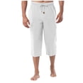 thumbnail image 1 of Men Elastic Drawstring Capri Pajama Pants, Solid Loose Wide Leg Below Knee Loungewear Sleep Bottoms with Front Pocket & Button Fly Size 3XL White, 1 of 8