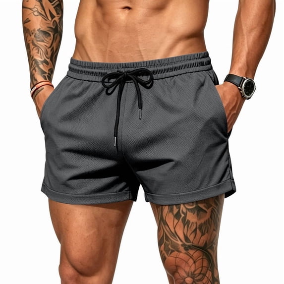Men Elastic Drawstring Waist Workout Shorts Casual Athletic Shorts With Side Pockets M