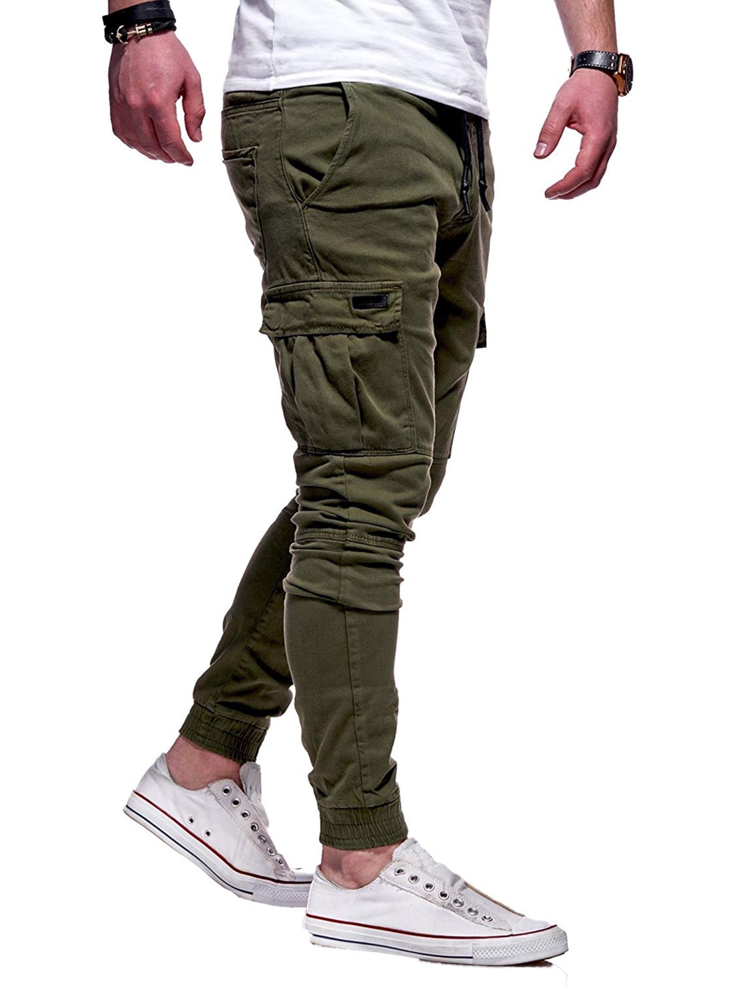 Cargo Pants Men Solid Color Black Loose Casual Jogger Pocket Elastic waist  Ankle Length Trousers Techwear - … | Cargo pants men, Casual joggers, Mens  fashion trends