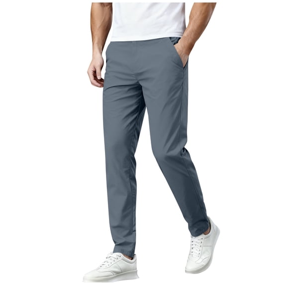 Men Elastic Waist Chino Pants, Slim Tapered Ankle Casual Trousers, Lightweight Wrinkle‑Resistant Stretch Dress Pants with Pockets
