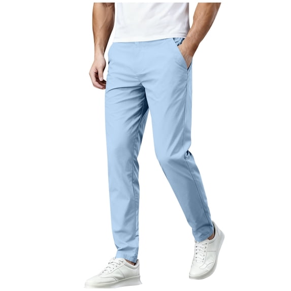 Men Elastic Waist Chino Pants, Slim Tapered Ankle Casual Trousers, Lightweight Wrinkle‑Resistant Stretch Dress Pants with Pockets