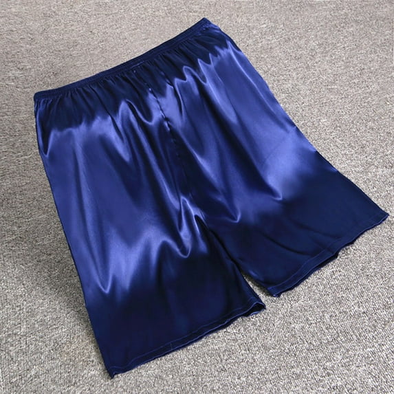 Men Elastic Waist Silk Satin Pajamas Shorts Nightwear pocket Pants Bottoms