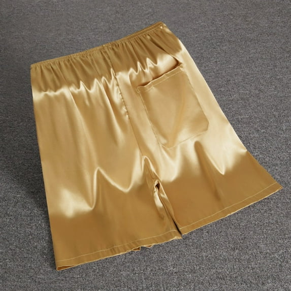 Men Elastic Waist Silk Satin Pajamas Shorts Nightwear pocket Pants Bottoms
