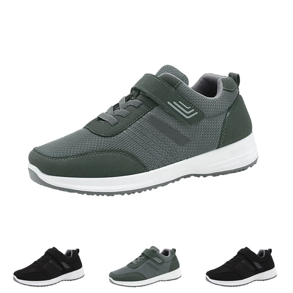 Men Elderly Walking Shoes, Lightweight Hook & Loop Closure Sneakers, Breathable Mesh Non‑Slip Comfort Casual Shoes for Senior Daily Outdoor Wear Gray 7.5