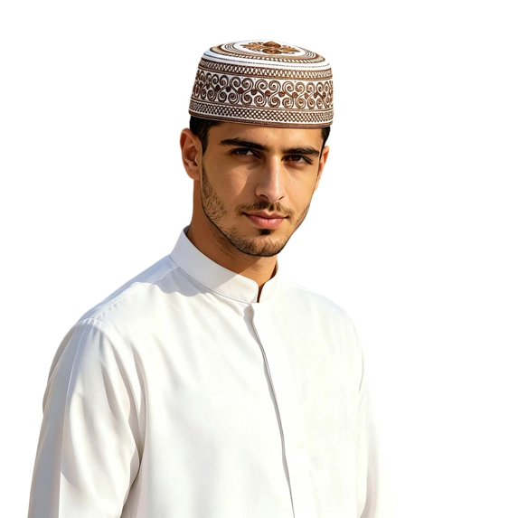 Men Embroidered Beret Cap Traditional Prayer Hat Soft Velvet Rounded Headwear