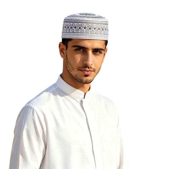 Men Embroidered Beret Cap Traditional Prayer Hat Soft Velvet Rounded Headwear