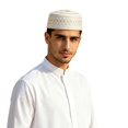 thumbnail image 1 of Men Embroidered Beret Cap Traditional Prayer Hat Soft Velvet Rounded Headwear, 1 of 4