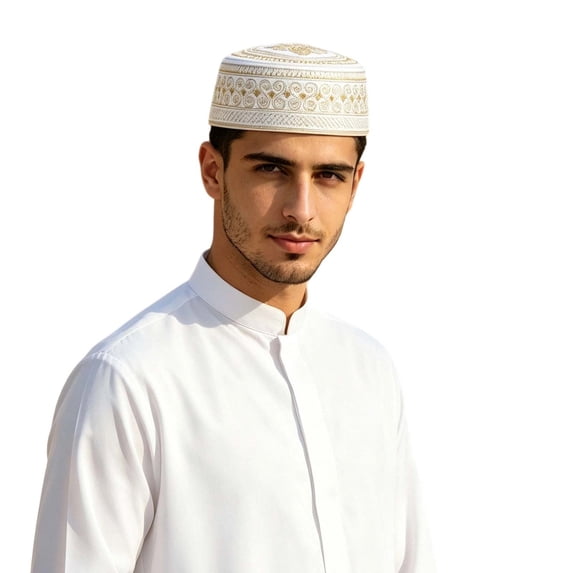Men Embroidered Beret Cap Traditional Prayer Hat Soft Velvet Rounded Headwear