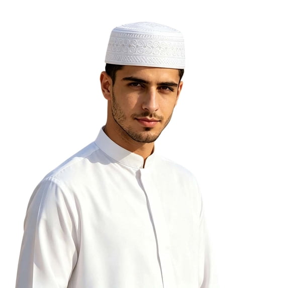 Men Embroidered Beret Cap Traditional Prayer Hat Soft Velvet Rounded Headwear