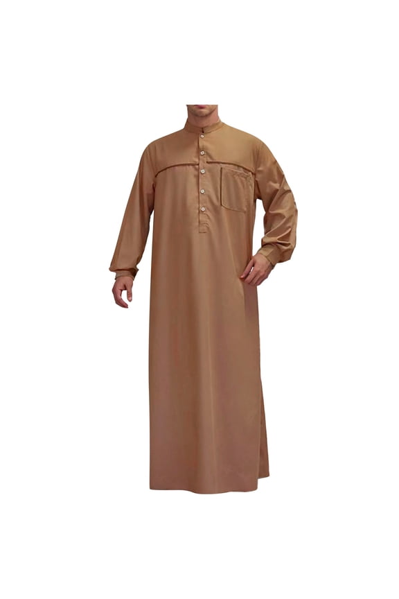 Men Embroidered Robe Arab Hui Dubai Travel Solid Color Ribbon Traditional Thobe Kandura Men's Tops T-Shirt Casual Crew Neck Loose