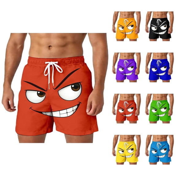 Men Emoji Graphic Beach Shorts – 3D Character Print Quick Dry Sport Shorts, Hip Hop Relaxed Fit Casual Athletic Shorts For Summer Travel Street Outfit Pool Party