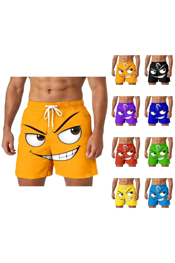 Men Emoji Graphic Beach Shorts – 3D Character Print Quick Dry Sport Shorts, Hip Hop Relaxed Fit Casual Athletic Shorts For Summer Travel Street Outfit Pool Party