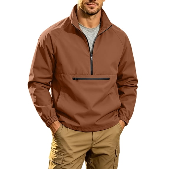 Men Fall Clothes,Men's Half Zip Pullover Windbreaker for Golf, Hiking, and Running Shirts with Pocket Long Sleeve Stand Neck Tops