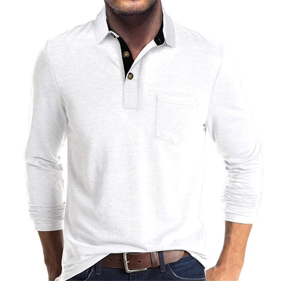 Men Fall Clothes,Men's Long Sleeve Shirts Casual Collared Shirt with Pocket Solid Color Fall Lightweight Golf Tops
