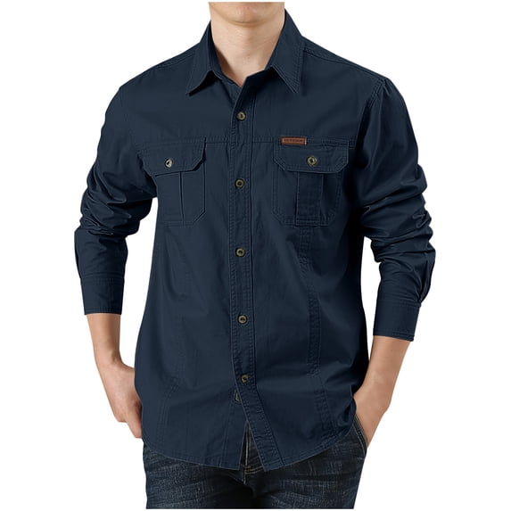 Men Fall Clothes,Work Shirts for Men Vintage Button Down Long Sleeve Cargo Military Shirt Jacket Outdoor Hiking Fishing Shirt