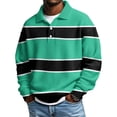 thumbnail image 1 of Men Fall Color Block Stripe Waffle Knit Collared Long Sleeve Casual Polo Pullover Shirt 4XL, 1 of 3