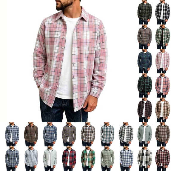 Men Fall Shirt Mineart Men's Plaid Flannel Shirt Long Sleeve Fashion Collar Casual Thin Outerwear Jacket Daily Versatile Top Multi-color