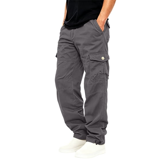 Men Fall Summer Cargo Pants Multi Pockets Straight Fit Fashion Casual Long Pants Running Hiking