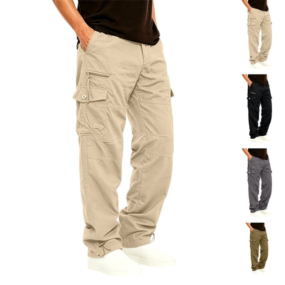 Men Fall Summer Cargo Pants Multi Pockets Straight Fit Fashion Casual Long Pants Running Hiking