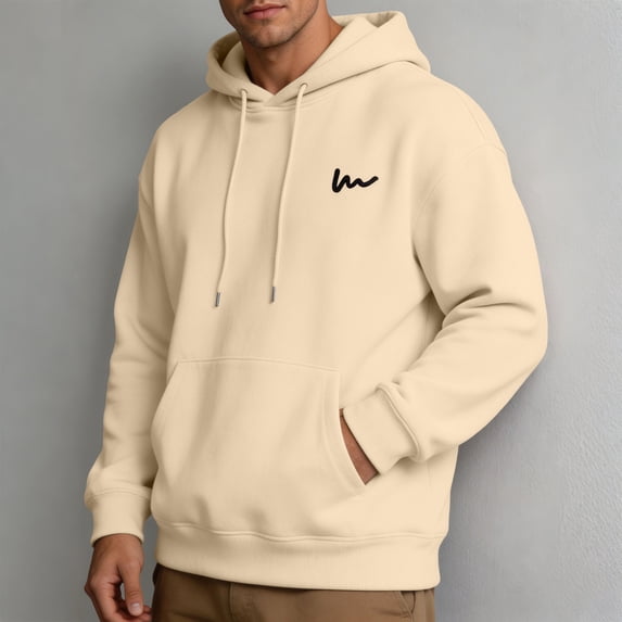 Men Fall Winter Basic Hooded Sweatshirt Solid Color Long Sleeved Loose Pullover Sweater with Pockets Casual Sports Workout Hoodies for Men