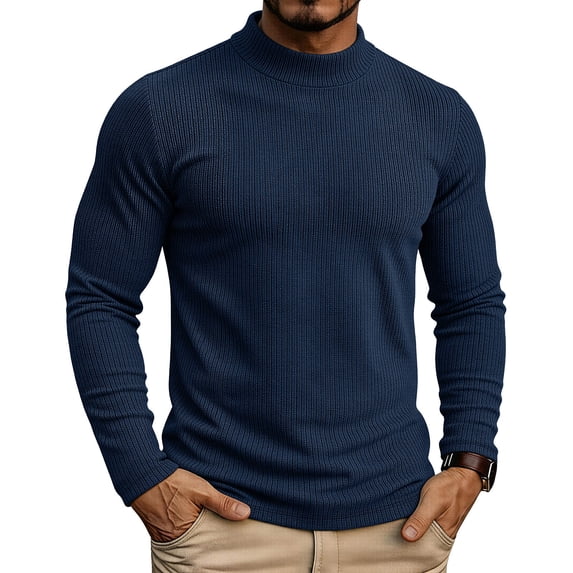 Men Fall Winter Sweater Shirts Casual Solid Standing Collar Long Sleeve Pullover Sweater