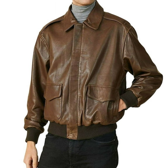 Men Fashion Bomber Brown 100% Genuine Lambskin Leather Lightweight Soft Satin lining Jackets for Men - L Size