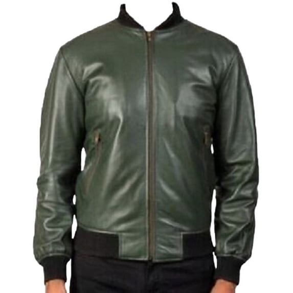 Men Fashion Bomber Green 100% Genuine Lambskin Leather Lightweight Soft Satin lining Jackets for Men - S Size