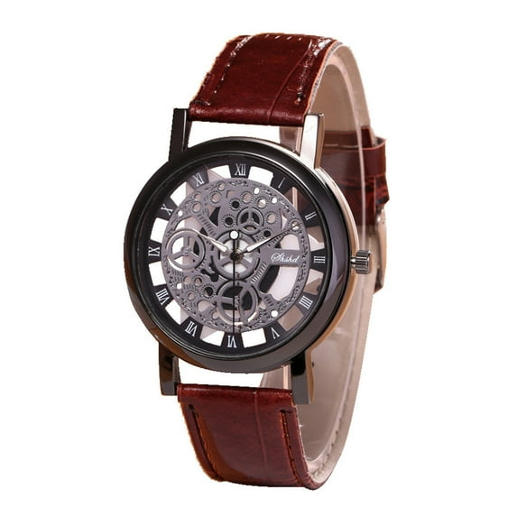 Men Fashion Business Roman Numerals Sports Clock Faux Leather Quartz Wrist Watch