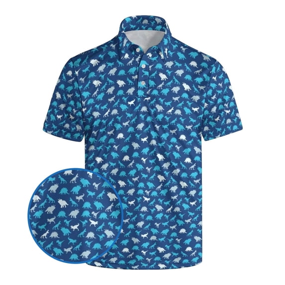 Men Fashion Casual Printed Lapel Button Short Sleeve Shirt Breathable Spring Summer Autumn Wear Blue XXL