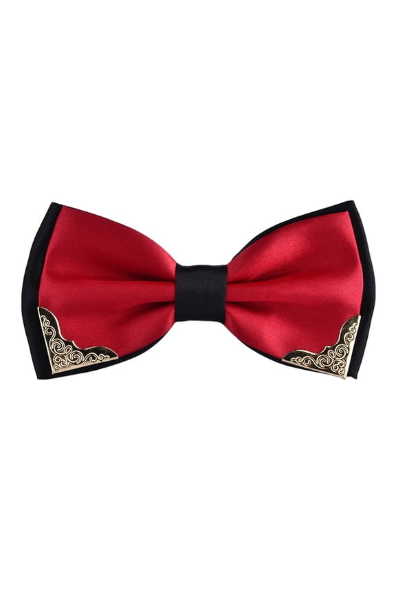 Men Fashion Classical Dress Double Golden Metal Bow Tie Two-Layer Bowtie (Red)
