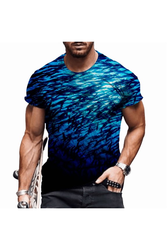 Men Fashion Graphic ActiveWear Ocean Sea Fish Blue