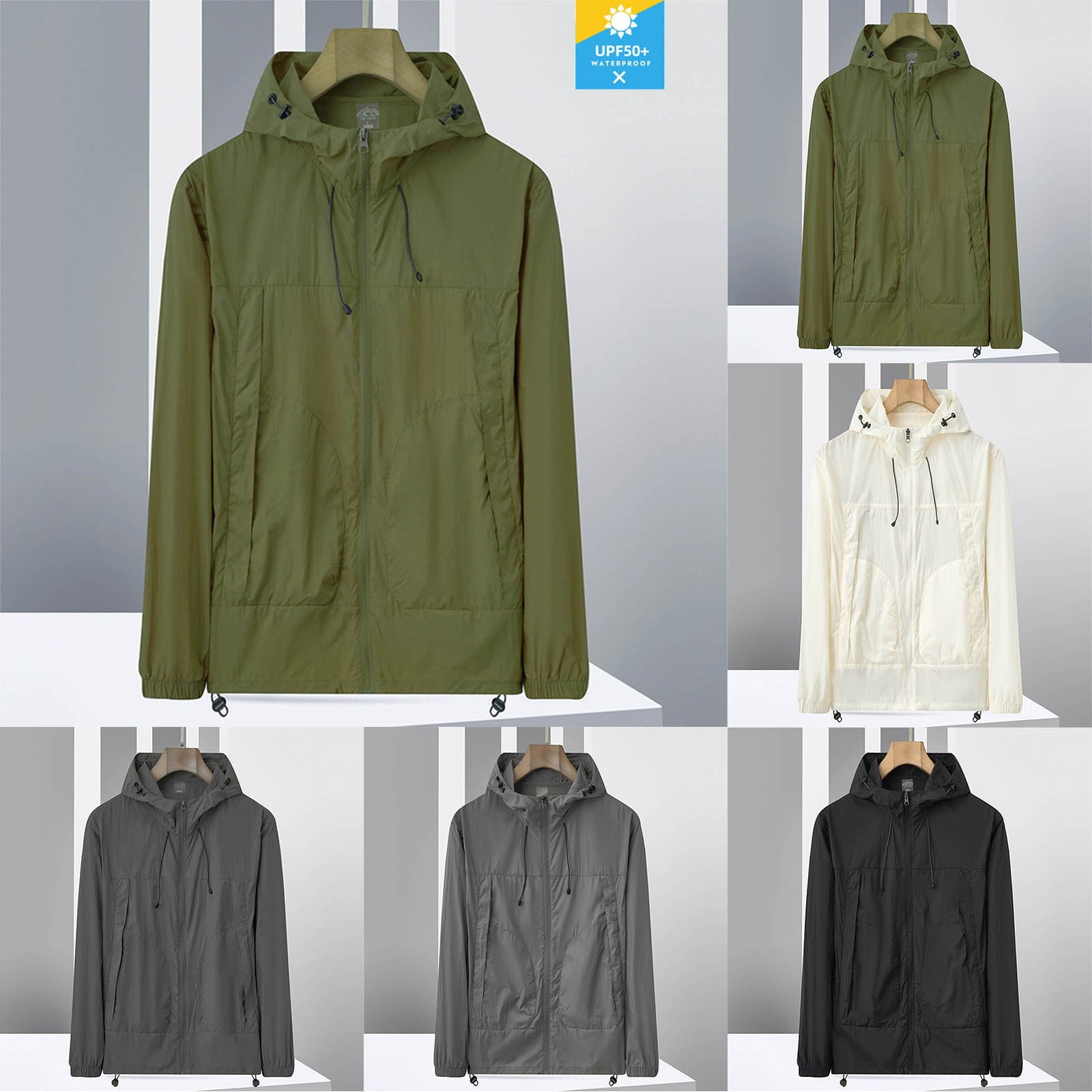 Men Fashion Jacket with Pockets Sun Protection Long Sleeve Outerwear ...