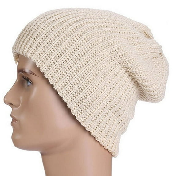 Men Fashion Knitting Slouchy Beanie Cap Baggy Vertical Stripe Warm Winter Hat